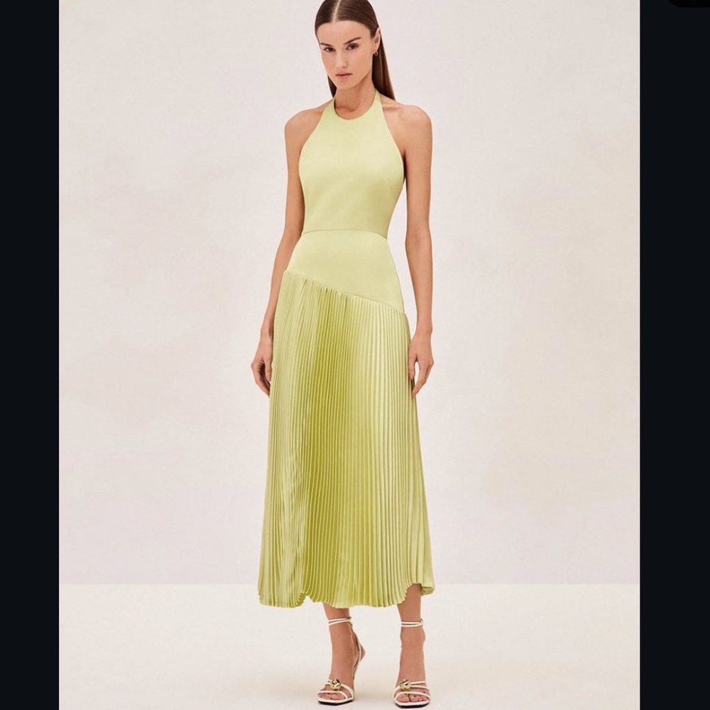 Alexis Lemon Halter Pleated Midi Dress